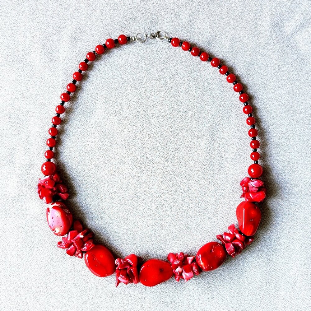 Red Coral Necklace Hand Made 19" Length
